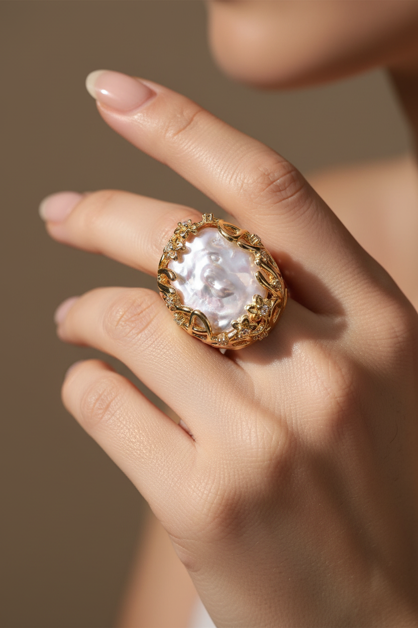 Baroque Pearl Crown Ring Editorial