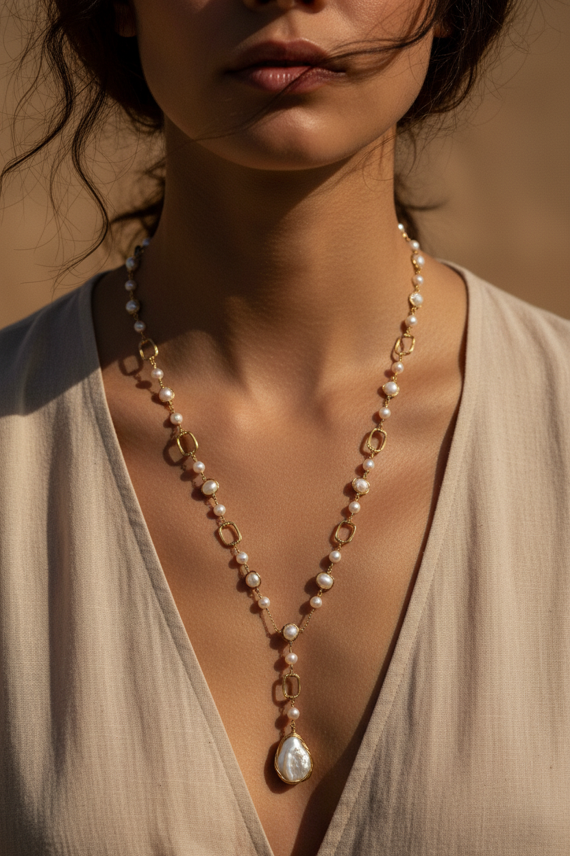 Lumina Pearl Station Necklace Editorial