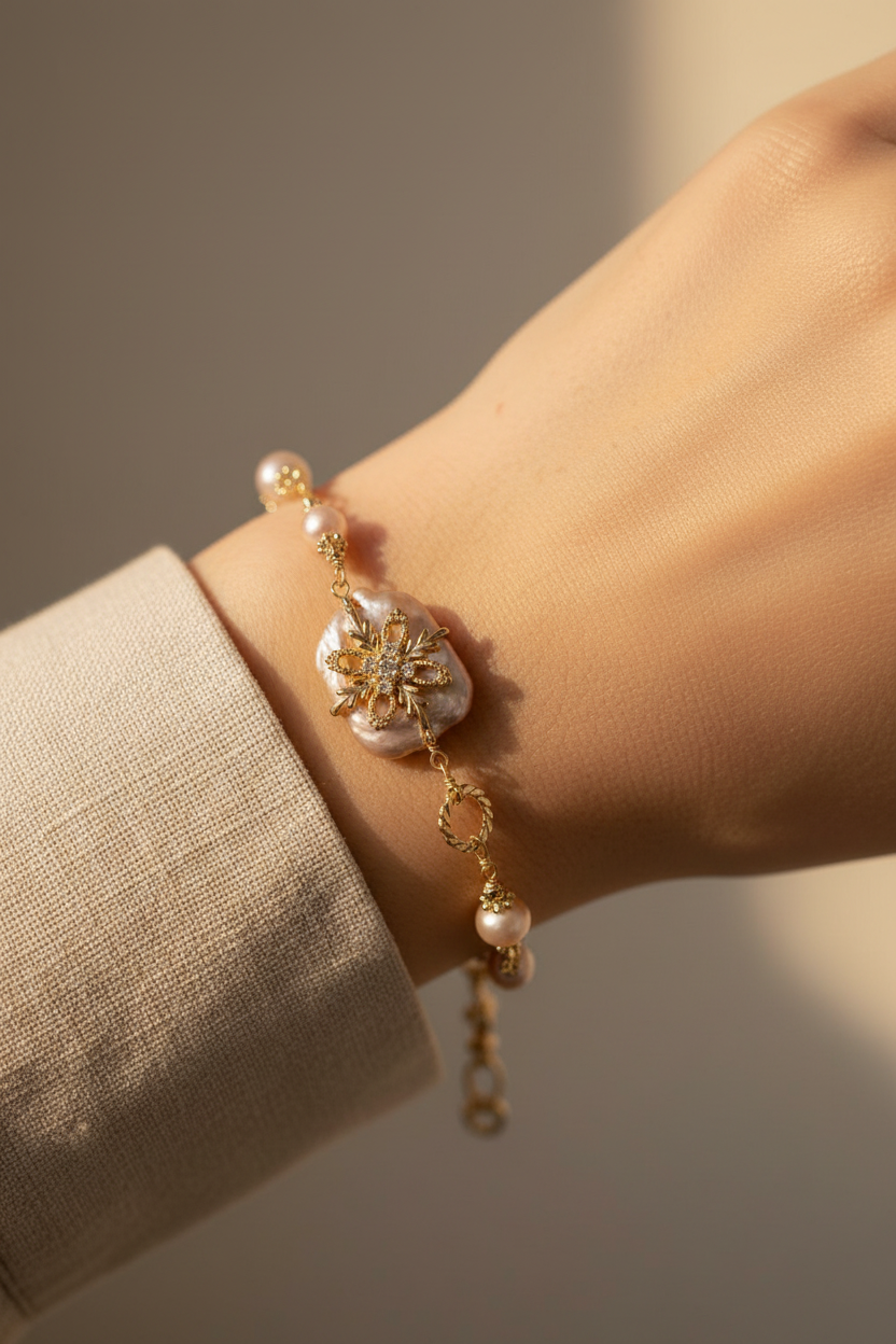 Baroque Pearl Bloom Bracelet — Luxury Editorial